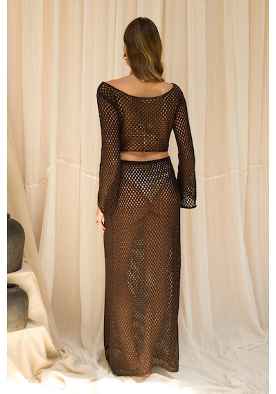 Mai Collection Forio Kahve Triko Crop Etek Takım