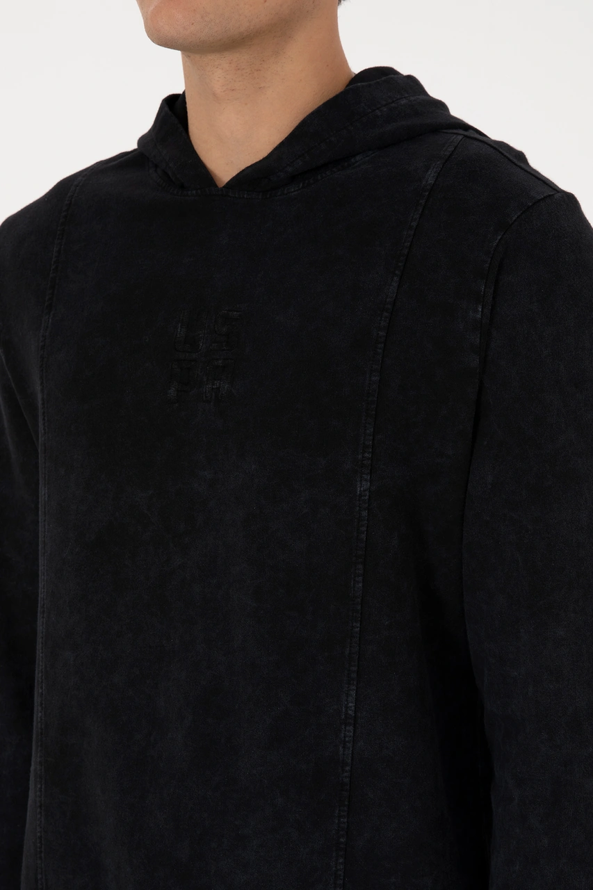 U.S. Polo Assn. Erkek Regular Fit Kapüşonlu Yıkamalı Siyah İnce Sweatshirt 50315493-VR046