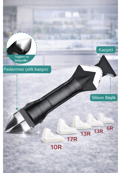 Profesyonel Silikon Temizleme & Derz Kazıma Aparatı Çok Fonksiyonlu Temizlik Seti Siyah