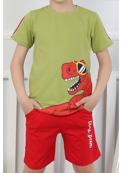 Dinozor Baskı Erkek Çocuk Takım-90429 Yeşil