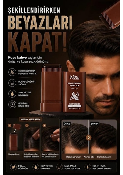 Wou Beyaz Kapatıcı Tarak Uçlu Hair Stick 15 Gr Kahverengi