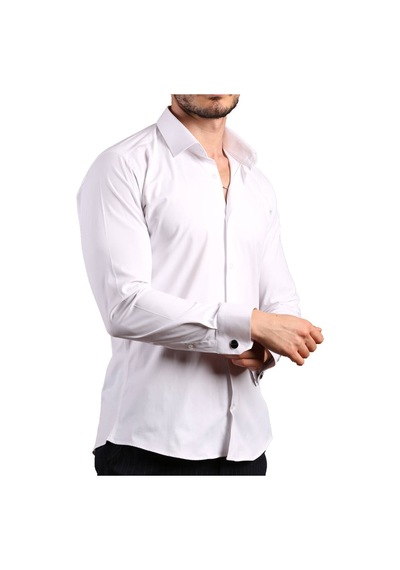 Dicotto Beyaz Ekstra Dar Kesim Likralı Düğmeli Slim Fit Erkek Gömlek - 195-1 001