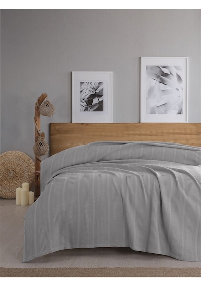 Çift Kişilik Waffle Pike 210x230cm, %100 Pamuk, Petekli Pike Gri