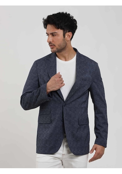 Dufy Lacivert Erkek Slim Fit Çizgili Sivri Yaka Ceket - 104442-lacivert Lacivert