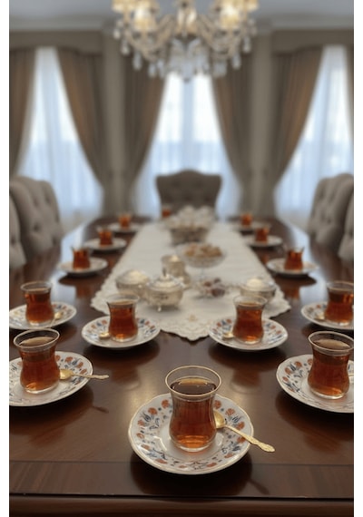 12 Li Yaldızlı Çiçek Motif Porselen Çay Tabağı Desenli Çay Tabak Çok Renkli