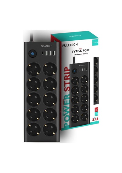Fulltech Ftr14 Type-c Girişli Akım Korumalı 10 Lu Priz, 3 Usb 0