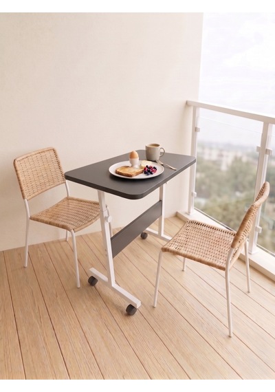 Yükseklik Ayarlı - Dar Balkonlar İçin Kahvaltı Yemek Masası - Antrasit Beyaz Tekerli 60x40 Oval Kenar Scbalkon5 Yükseklik Ayarlı - Dar Balkonlar İçin Kahvaltı Yemek Masası - Antrasit Beyaz Tekerli 60x40 Oval Kenar Scbalkon5