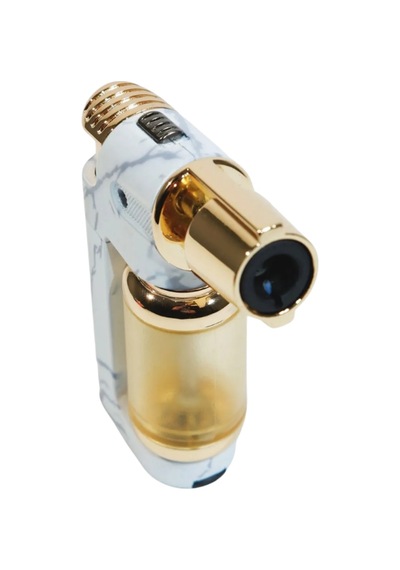 Parmida Tek Torch Pürmüz Beyaz-gold Mermer Desenli Masa Tipi Metal Puro Çakmağı - Tr9249