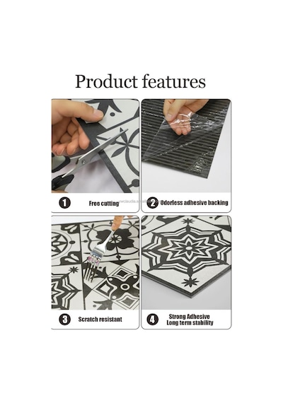 30cmx30cm 10 Adet Yapışkanlı Osmanlı Çini Floor Pvc Panel Zemin Kaplama Paneli Arkası Kauçuklu 2124 Renkli