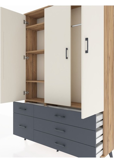 Arges Dolap 5 Raflı 5 Çekmeceli Tek Askılı 132x30x195 Çam-aytaşı/antrasit Aytası/antrasıt Arges Dolap 5 Raflı 5 Çekmeceli Tek Askılı 132x30x195 Çam-aytaşı/antrasit Aytası/antrasıt