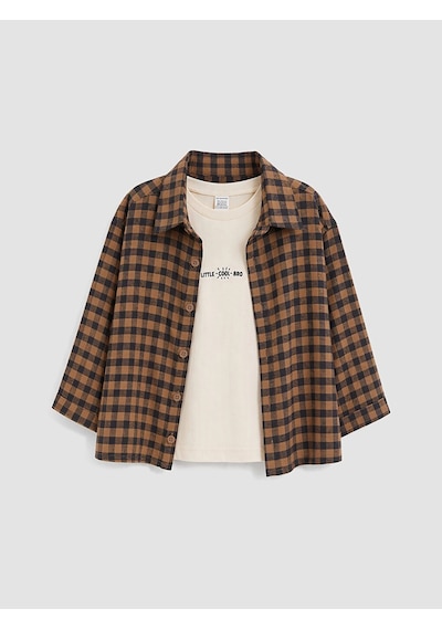 LC Waikiki Lcw Baby Kahverengi Kareli Erkek Bebek Gabardin Takım