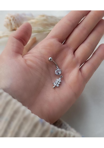 Göbek Piercing Medikal Çelik Vidalı Gri Kadın İthal 316 L Paslanmaz 15836 Genel