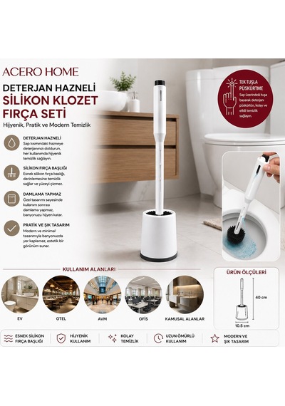 Acero Home 2116 Deterjan Hazneli Silikon Klozet Wc Fırça Seti- 12'li Paket Diğer
