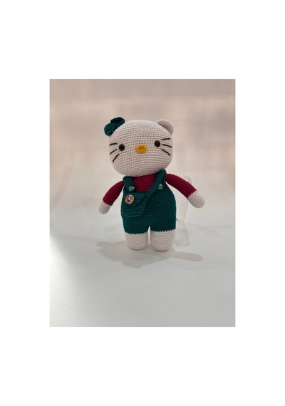 El Yapımı Amigurumi Kedi Örgü Oyuncak Bebek Tığ İşi 24 Cm Sevimli Hediye Yeşil