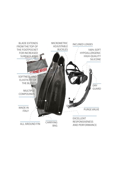 Cressi Pro Star Palet Maske Şnorkel Seti Black-no:45-46 Siyah