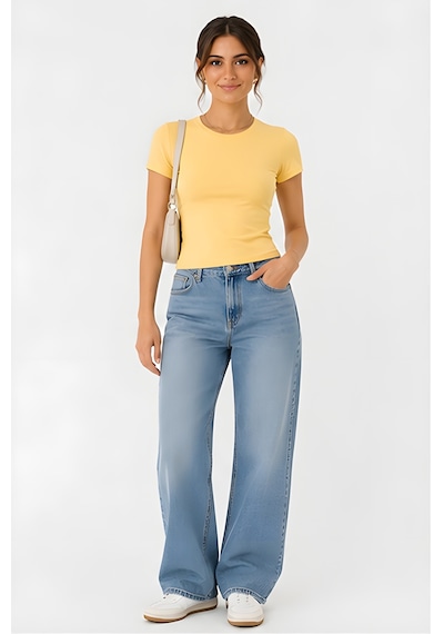Lili Woman Kadın Slim Fit Bisiklet Yaka Basic T-shirt E.8007 Sarı