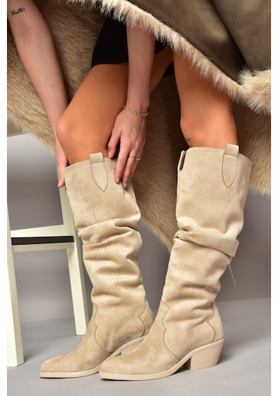 Fox Shoes T404401002 Ten Süet Büzgülü Kadın Çizme Ten-Süet