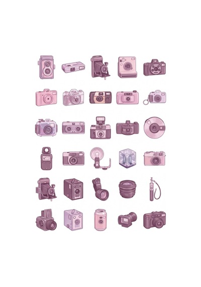30 Adet Nostaljik Fotoğraf Makinesi Sticker Seti - Laptop Ve Ajanda İçin Çok Renkli