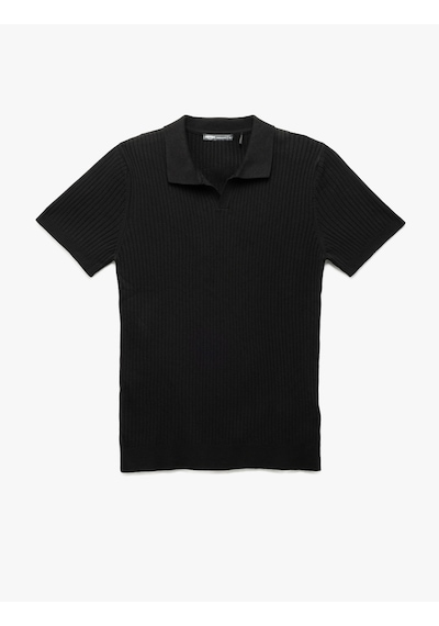 Koton Polo V Yaka Dokulu Kısa Kollu Triko Kazak Siyah 5sam70049ht Siyah