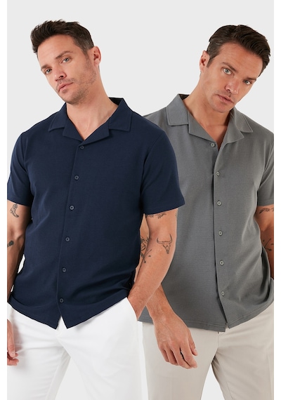 Buratti Pamuklu Regular Fit Kısa Kollu 2'Li Paket Erkek Gömlek 5902640S2 Açık Haki-Indigo