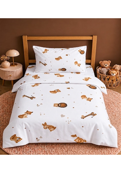 More Home Müslin Bebek Nevresim Takımı %100 Pamuk Tilki Desenli Bej Çok Renkli