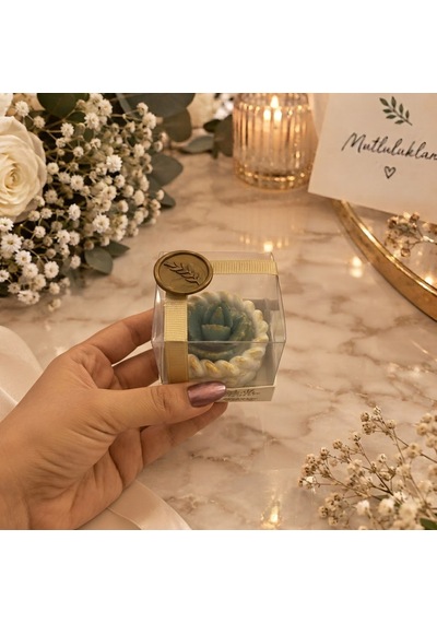 20 Li Kişiye Özel Nikah Hediyeliği Sukulent Mum Taş Tozu Mumluk Süslemeli Etiketli