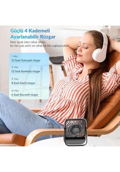 Warmco D2 5000mah Şarjlı Masaüstü Vantilatör Dijital Göstergeli Taşınabilir Ultra İnce Soğutucu Fan Pembe