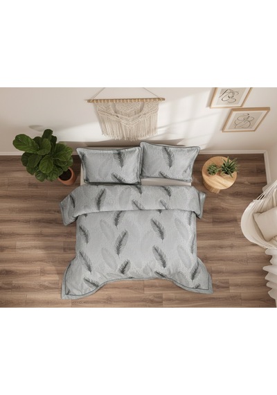 Calantha Home Collection Elsa 3 Parça Gri Çiçekli Pike Takımı 240 X 260 Cm Gri