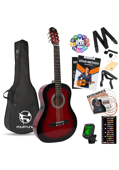 Fourtune Luca C-180rd Kırmızı Klasik Gitar Seti 4/4 Sap Ayarlı