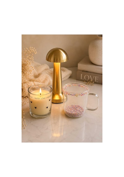 Sevgiliye Hediye, Doğum Günü, Özel Gün Hediyesi Dokunmatik Masa Lambası, Soya Wax Mum Ve Cam Kupa Hediye Seti