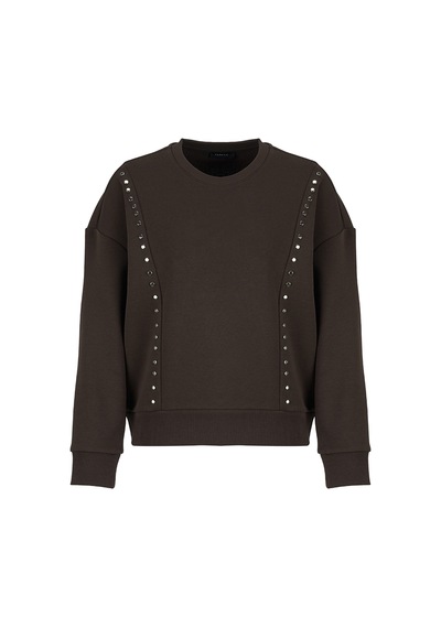 Fabrika Kahverengi Kadın Bisiklet Yaka Oversize Taşlı Sweatshirt F5wl-swt0038 Kahve