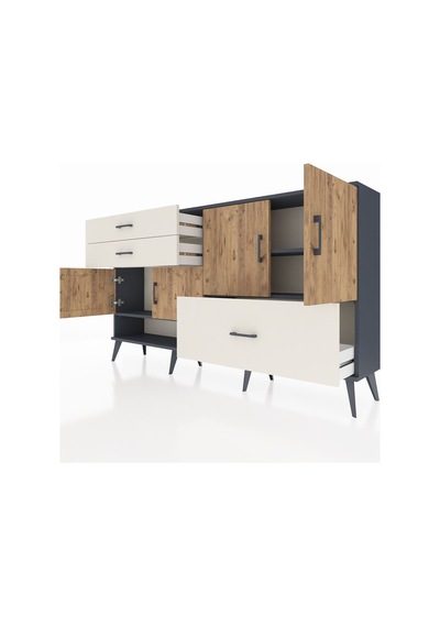 Arges Konsol 3 Raflı 3 Çekmeceli 4 Kapaklı 176x30x99 Antrasit-çam Antrasit-çam/aytaşı