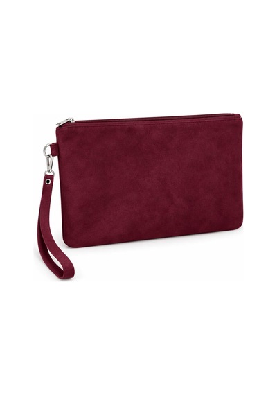 Adelina Bags Süet Portföy El Çantası Bilek Askılı Astarlı Bordo Clutch Çanta