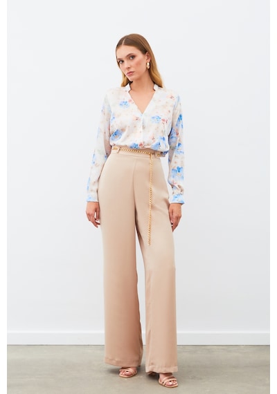 Sateen Desenli Kruvaze Bluz - Mavi-135215 Mavi