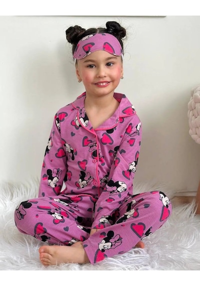 Lillypicca Kız Çocuk Desenli Pamuklu Önden Düğmeli Göz Bantlı Uzun Kol Pijama Takımı 9009 Mürdüm Lillypicca Kız Çocuk Desenli Pamuklu Önden Düğmeli Göz Bantlı Uzun Kol Pijama Takımı 9009 Mürdüm