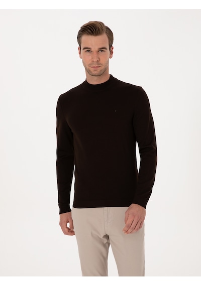 Cacharel Kahverengi Slim Fit Yün Karışımlı Çeyrek Balıkçı Basic Triko Kazak