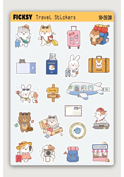 Kawaii Stili Sevimli Hayvanlar Seyahat Temalı Sticker Seti - 35 Adet Etiket Çıkartma Diğer