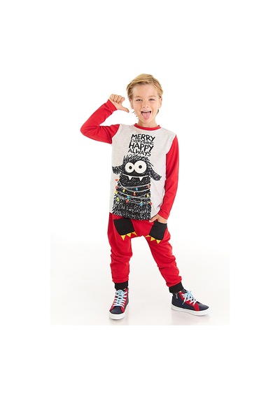 Denokids Yılbaşı Canavarı Erkek Çocuk Pantolon Takım Çok Renkli