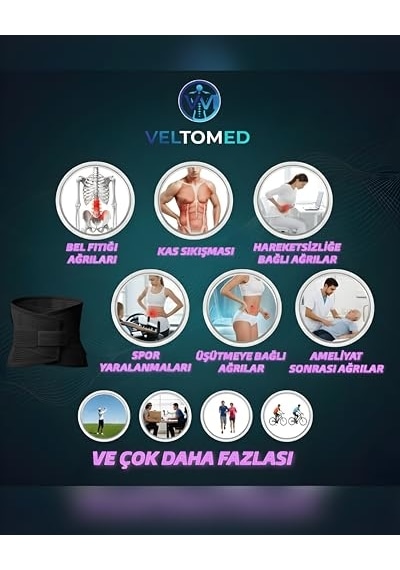 Tr Veltomed Siyah Çelik Balenli Lumbostad 26cm Korse, Ortopedik Korse, Bel Korsesi, Skolyoz, Fıtık, Lomber Disk, Fıt