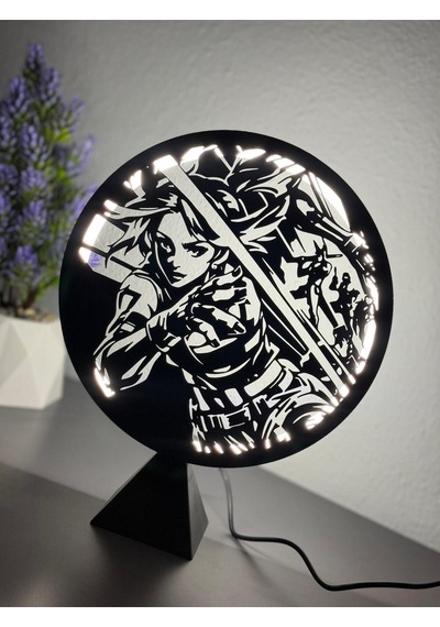 Valorant Neon Ajan Halka Led Işıklı Masa Gece Lambası Gamer Oyun Odası Dekor Hediye Adaptörlü Siyah