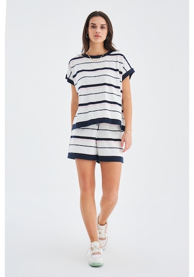 Peraluna Marıne Blouse & Shorts %100 Pamuk Yazlık Kadın Triko Şor Lacivert