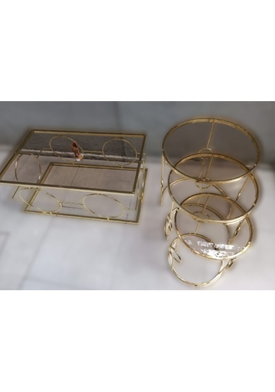 Orta ve zigon sehpa Halkalı takım Model Metal Dalga Ayak Gold ren