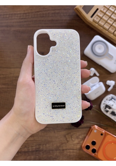 Samsung A07 Uyumlu Kadife İç Yüzey Tasarımlı Taşlı Işıltılı Parlak Pırlanta Kılıf Dia Plus Beyaz