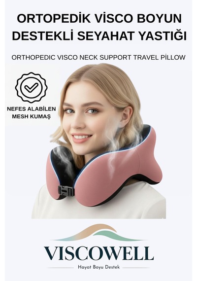 Ortopedik Boyun Yastığı Visco Boyun Destekli Seyahat Boyun Yastığı Araba Ev Uçak Taşınabilir Pembe