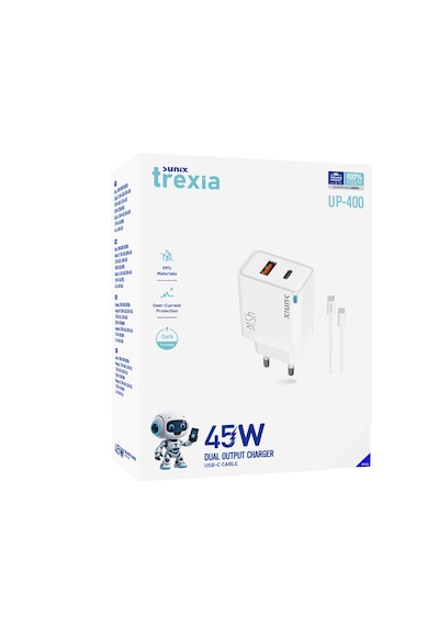Sunix 45w Akıllı Şarj Ve Gan Teknolojisi Type-c Girişli Tüm Cihazlar Samsung İphone Xiomi Serisi Ce Lisanslı Şarj Cihazı Yeni Nesil Son Teknoloji Adaptör + Kablo Set Sunix 45w Akıllı Şarj Ve Gan Teknolojisi Type-c Girişli Tüm Cihazlar Samsung İphone Xiomi Serisi Ce Lisanslı Şarj Cihazı Yeni Nesil Son Teknoloji Adaptör + Kablo Set