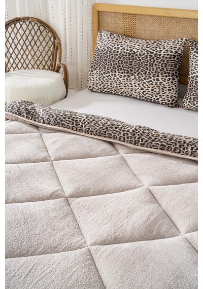 Rivaistanbul Bej Leopar Loura Çift Kişilik Çift Taraflı Lüx Wellsoft Yorgan Seti 195x215 Cm Bej