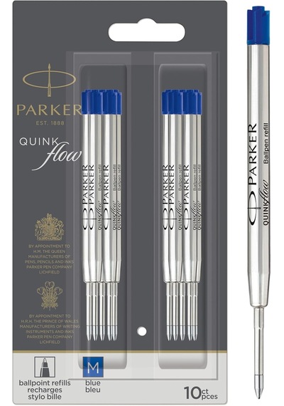 Parker Quinkflow Tükenmez Kalem Yedeği, Mavi Renk Mürekkep, 10'lu Çok Renkli