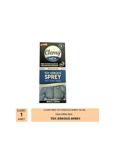 Clemy Men 5 Dk Tüy Dökücü Sprey Tüm Ciltler İçin 100 Ml