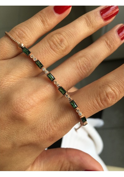 925 Ayar Gümüş Baget Taşlı Rose Bileklik