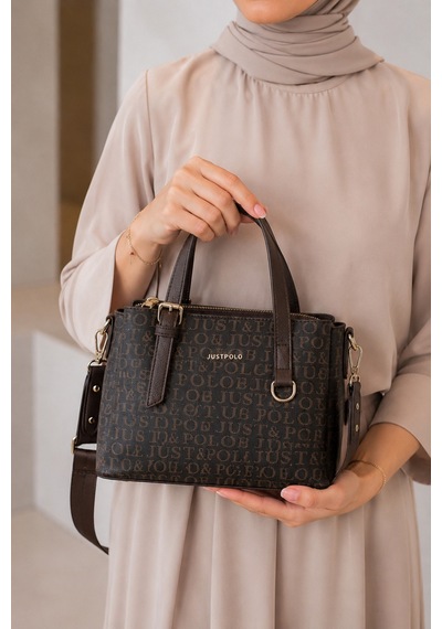 Just Polo Kadın Orta Boy Premium Deri Ayarlanabilir Askılı 3 Bölmeli Şık El & Omuz Çantası Shoulder Bag Kahverengi